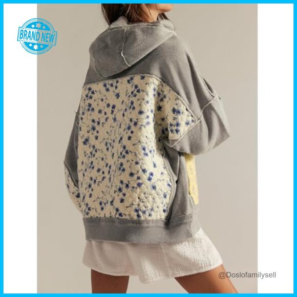 Oversized Floral Graphic Hoodie Long Sleeve Pullover Sweatshirt Y2K Chic - Picture 5 of 5